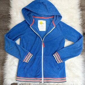 Mini Boden Girls Toweling Hoodie Terry Full Zip Size 9-10y Blue Beachy Pool